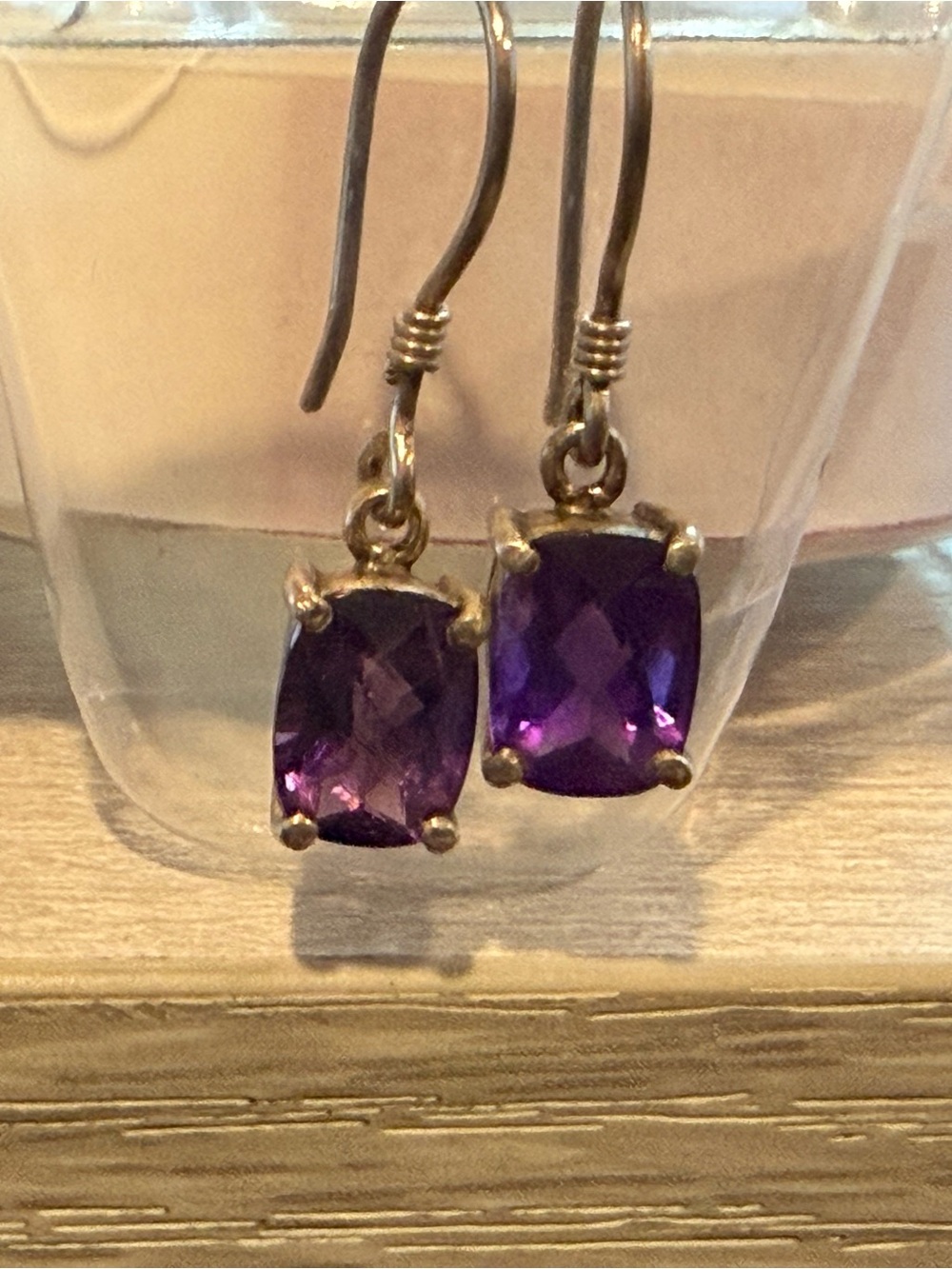 Sterling Silver Amethyst Drop Earrings - Purple